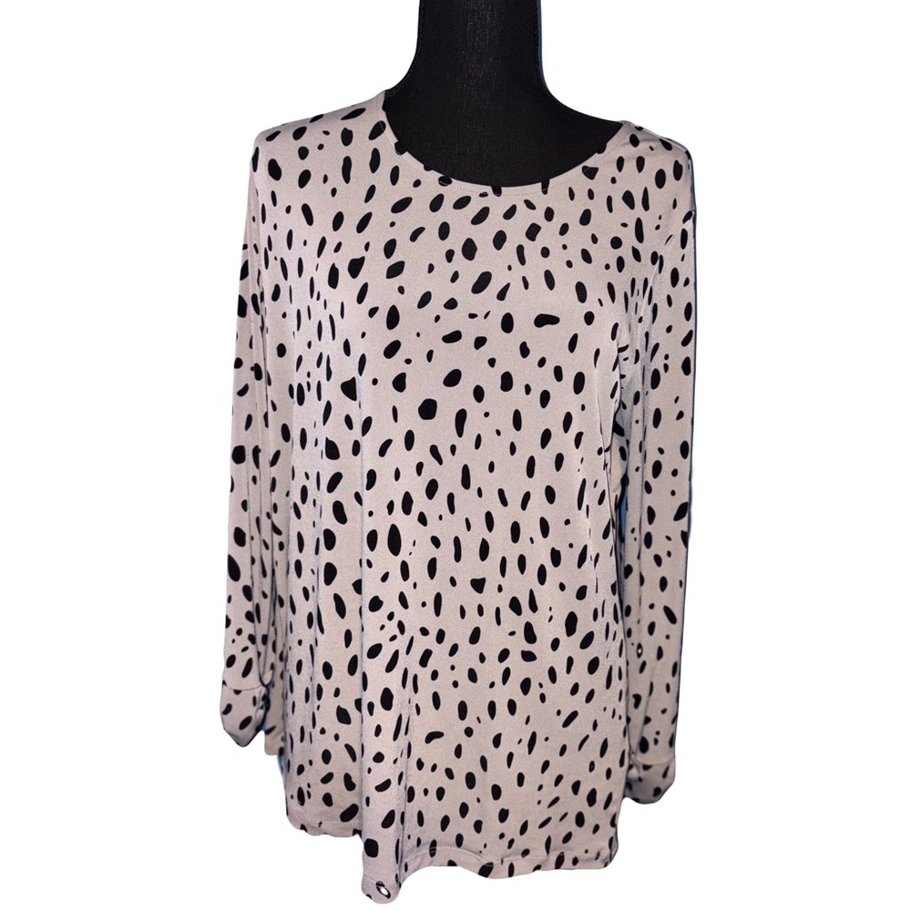 Women's Susan Graver Black and White Polka Dot long sleeve blouse sz L